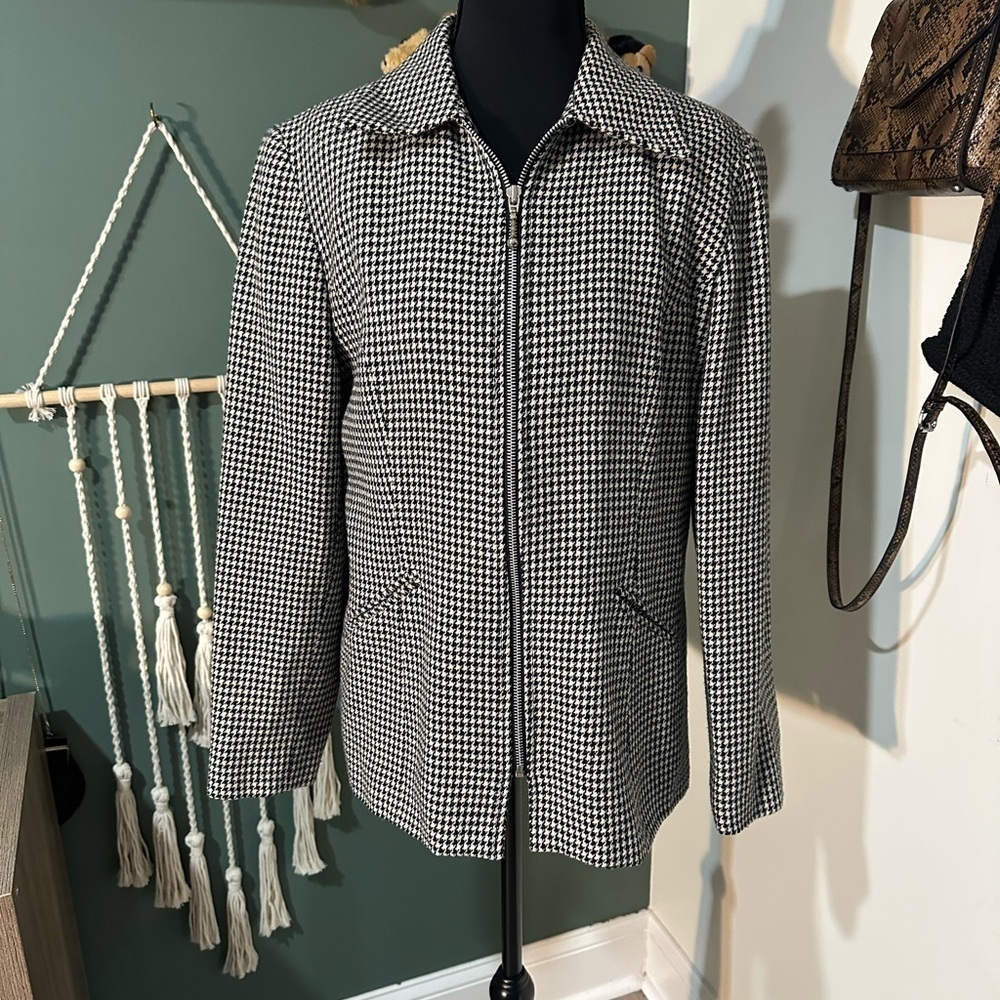 Hillard & Hanson Vinatge Women’s Houndstooth Zipper Wool Blend Jacket Size 8